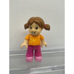 Mega Bloks Girl Figurine Toy With Brown Pigtails Orange Shirt Pink Pants